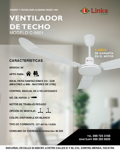 VENTILADOR DE TECHO BLANCO MOD. C-5601 en internet