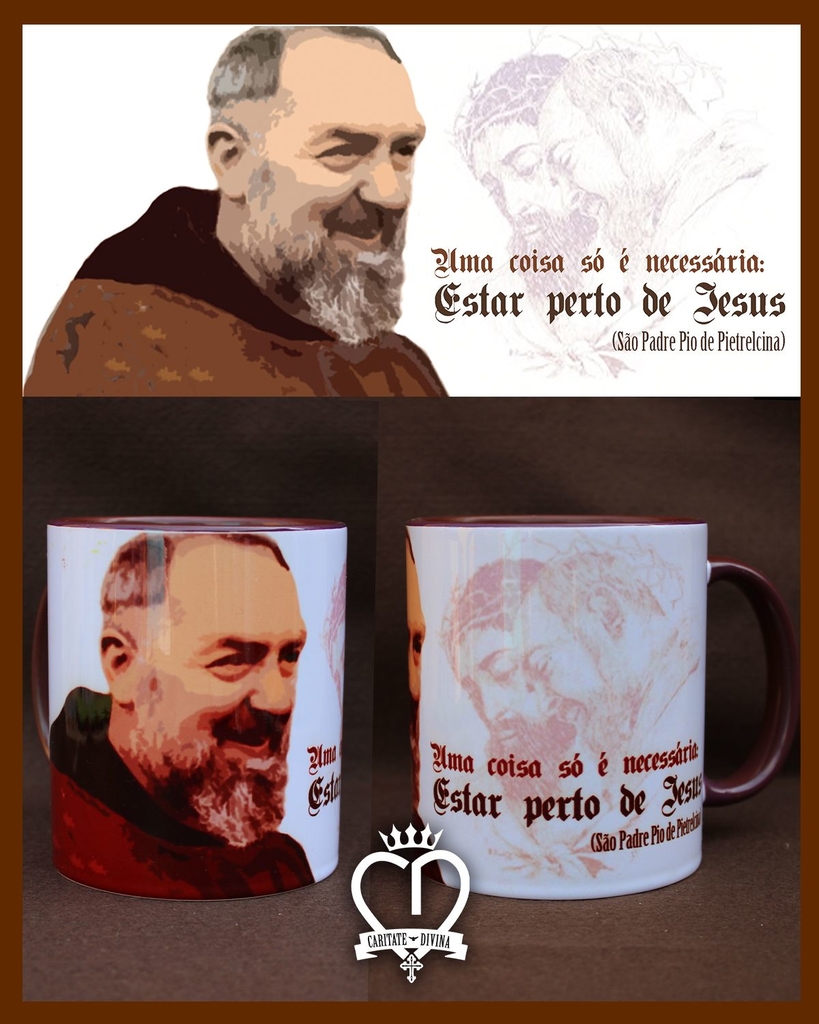 Caneca Padre Pio Fica Comigo Senhor Porcelana