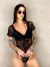Body Gevy - Manga Curta de Tule Detalhe em Renda - Preto - comprar online