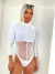 Body Sags - Manga Longa e Gola Alta com Detalhe em Tule e Barbatanas - Branco - loja online