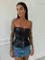 Corselet Rever - Tomara que Caia com Amarração de Couro P.U. - Preto - comprar online