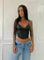 Cropped Corselet Kiss - Alcinha com Aro e Barbatanas em Couro P.U. - Preto - comprar online