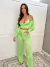 Calça Champagne - Cintura Alta Pantalona Tecido Acetinado - Verde - comprar online