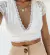 Cropped Tweed - Manga Curta com Decote em V - Branco