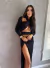 Vestido Date - Manga Longa com Vários Recortes e Fenda Profunda - Preto - comprar online