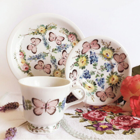 Jogo De Chá Completo Porcelana Com Rosas Pintadas À Mão