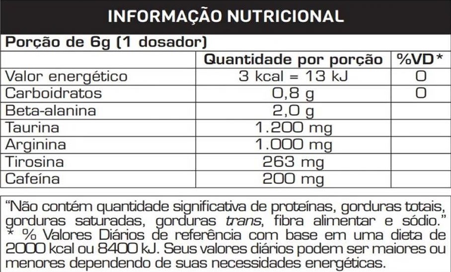 Tabela Nutricional (BULA) de Pré-Treino Égide 300g - Max Titanium