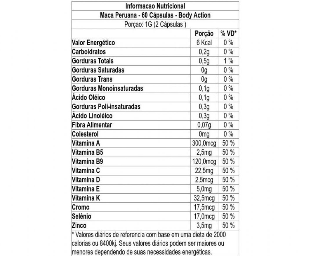 Maca Peruana 60 Caps - Body Action | WK Suplementos