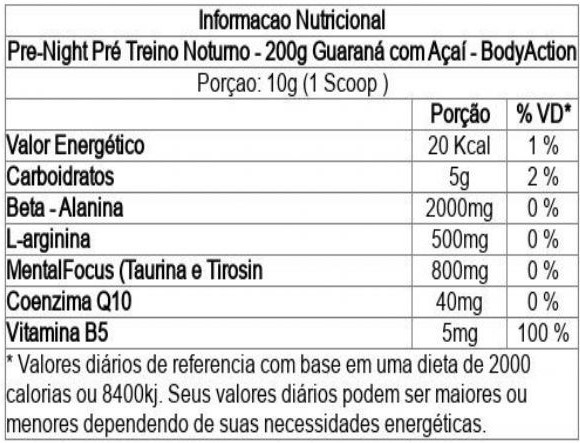 Pr&eacute;-Night Sem Cafe&iacute;na 200g - Body Action | WK Suplementos