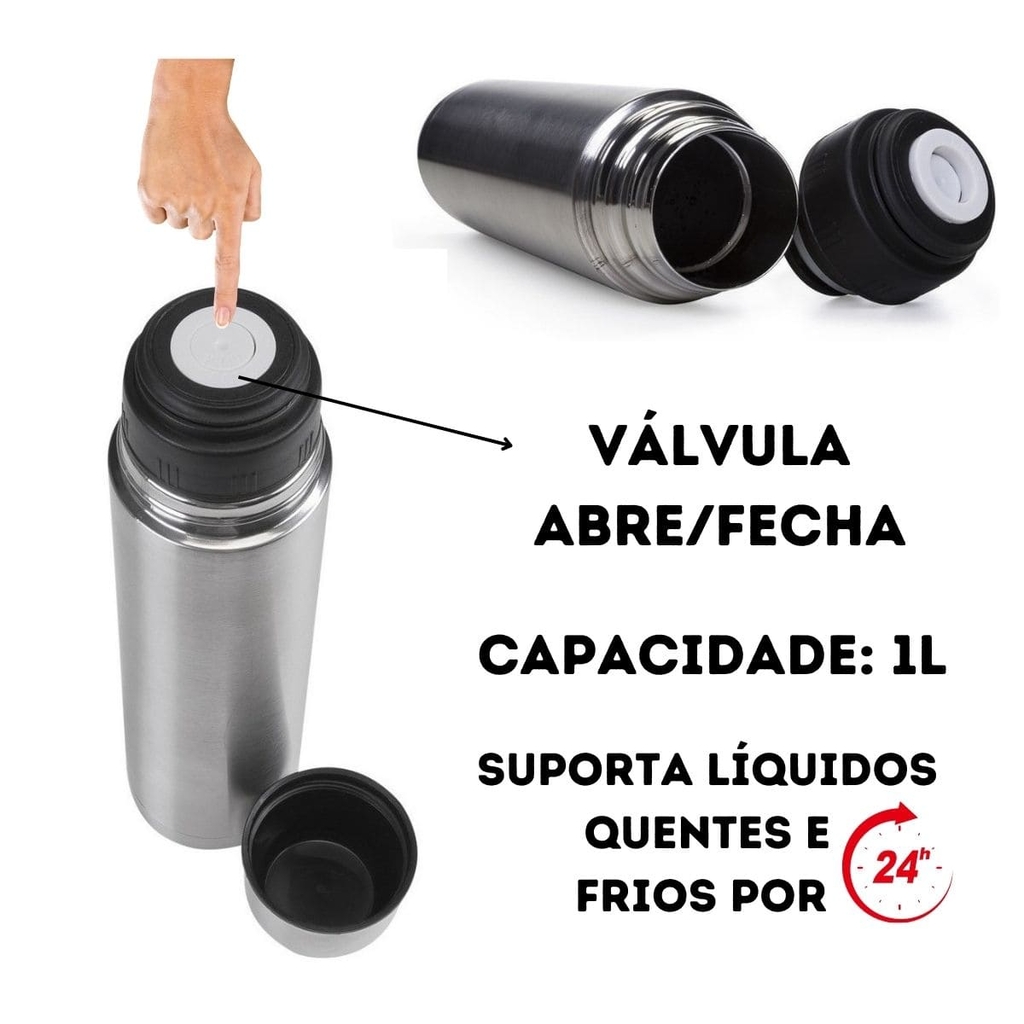 Garrafa térmica de inox livre de BPA com capacidade de 1 litro