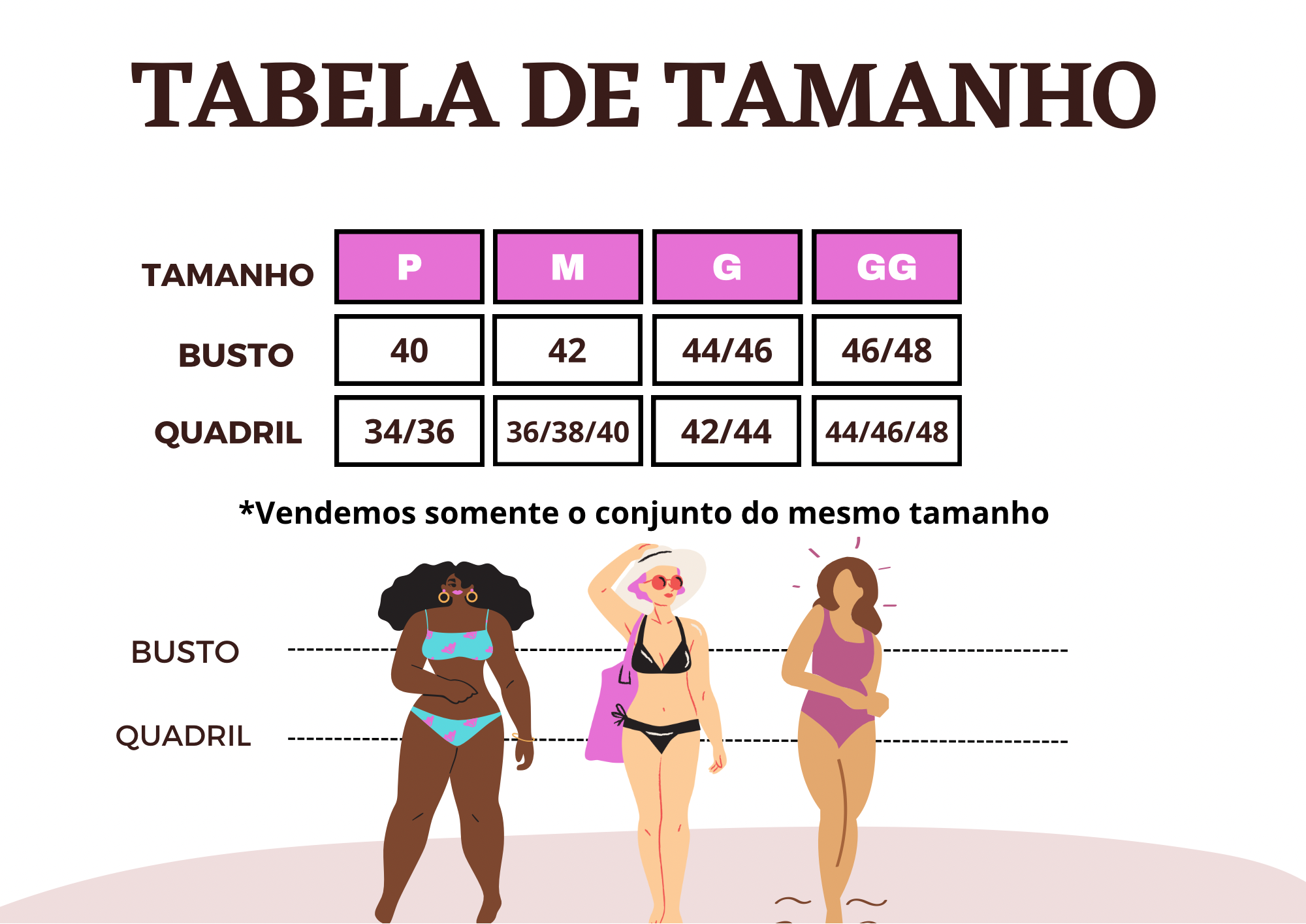 Informações da tabela de tamanhos