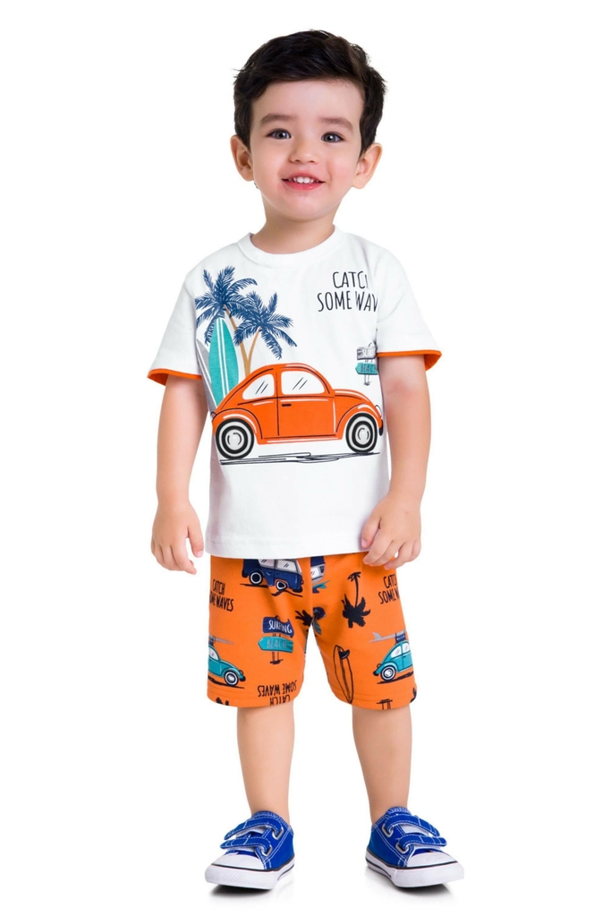 Conjunto Blusa E Short Moletinho Amigos Da Selva Marinho - Kyly