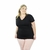 Blusa flamê Plus Size feminina decote V Preta