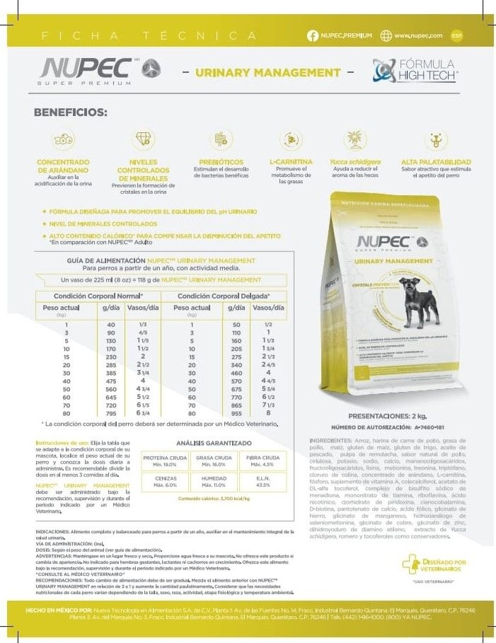 NUPEC URINARY MANAGEMENT PERRO 2kg CROQUETAS