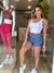 Micro Short com Regulagem Azul Mar. Poá branco - comprar online