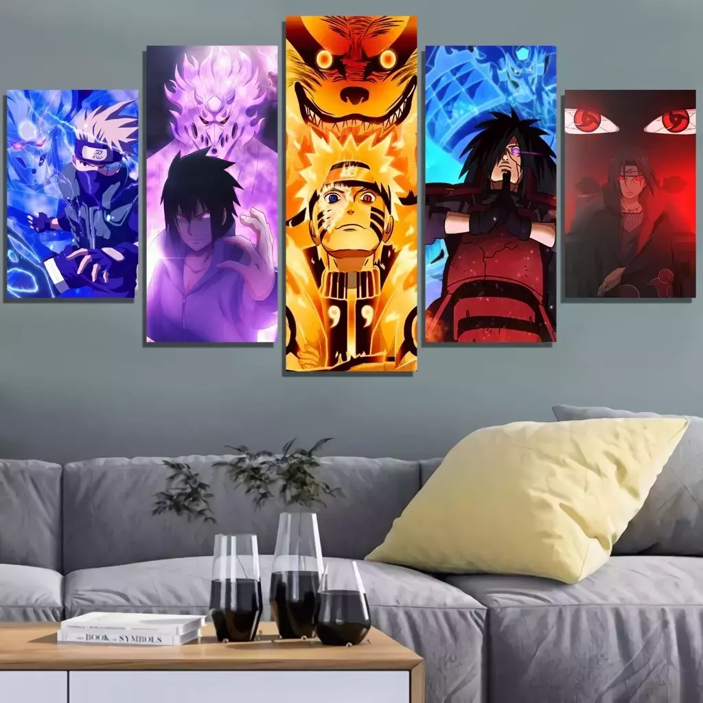 Quadro Decorativo Mosaico 5 peças Anime Naruto Kushina e Minato