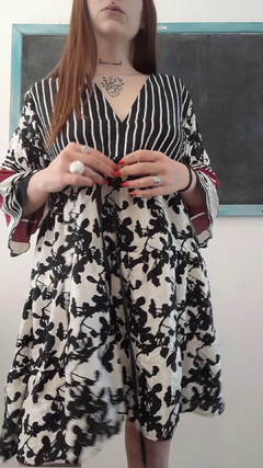 Vestido de seda hindú corto - Blanco, negro y rojo - comprar online