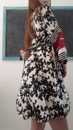 Vestido de seda hindú corto - Blanco, negro y rojo - tienda online
