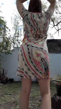 Vestido de seda Hindú corto - Blanco con ojo grande - Álmica cosmética&deco