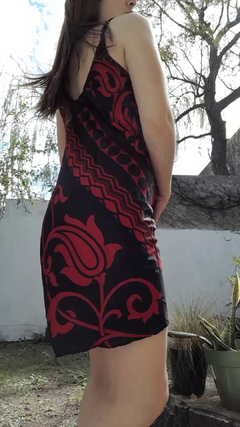 Vestido de seda Hindú corto - Negro con círculos rojos - comprar online