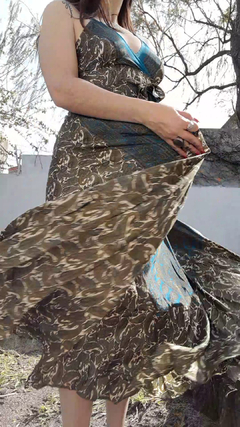 Vestido de seda hindú largo - Azul y musgo - tienda online