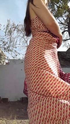 Vestido de seda hindú largo - Rojo, crema y vino - Álmica cosmética&deco