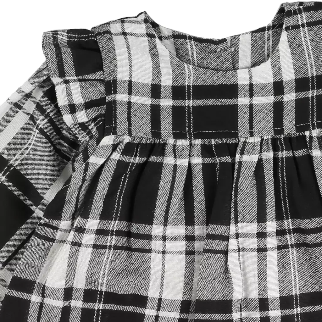 Meninas todos os xadrez imprimir camisa de manga longa vestido