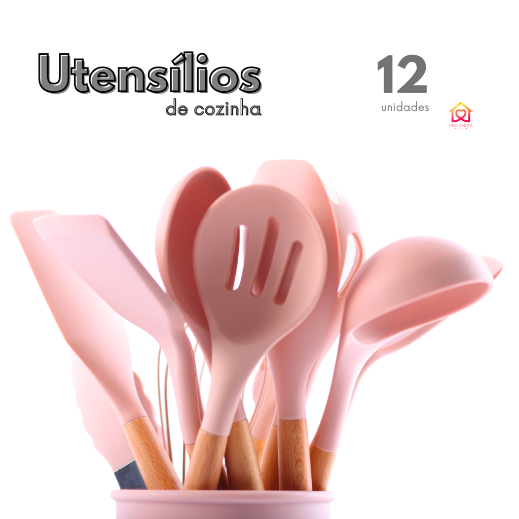 Jogo Utensílios de Cozinha em Silicone e Madeira 7 Peças - Vermelho