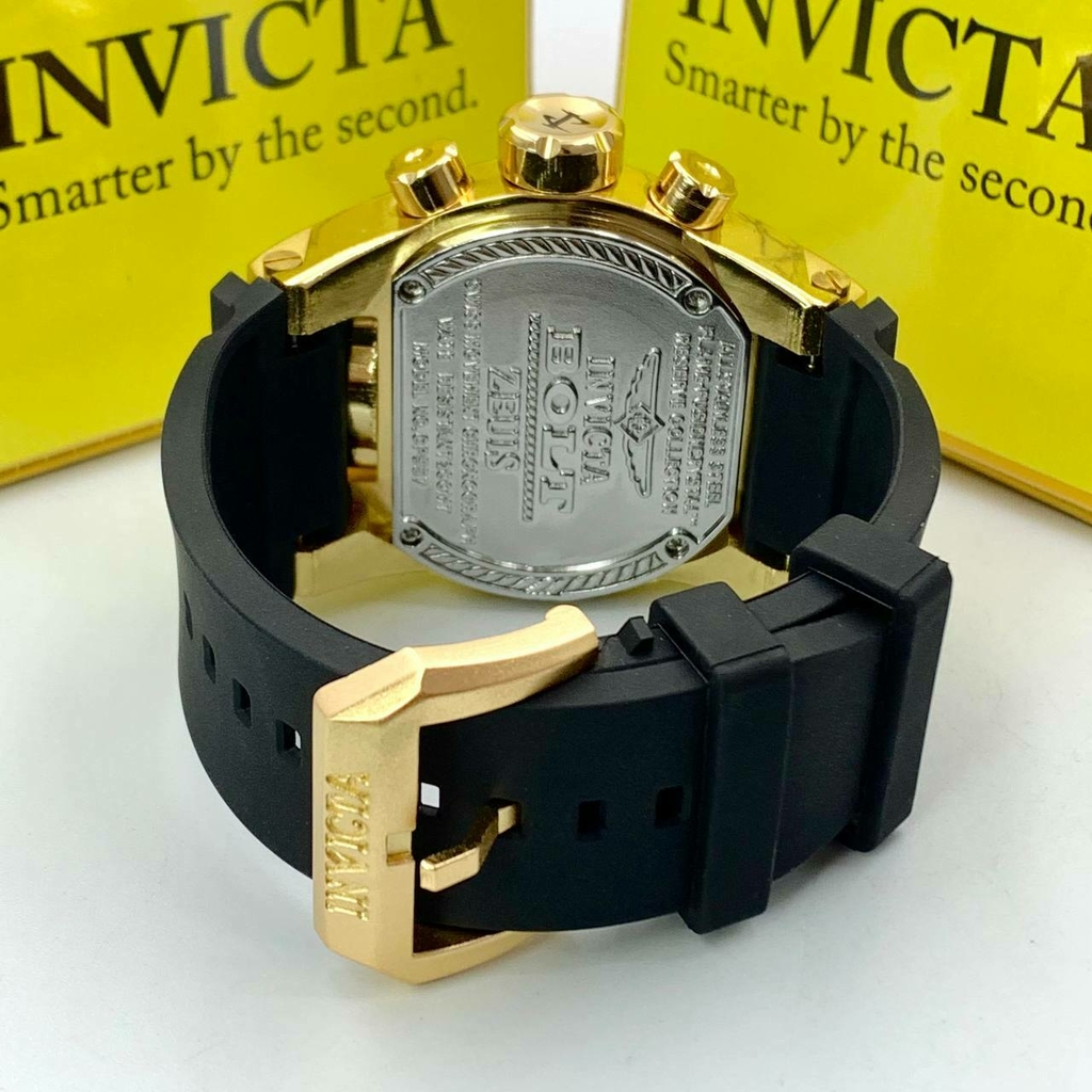 Relógio Masculino Invicta Zeus Magnum Dourado fundo Preto Pulseira