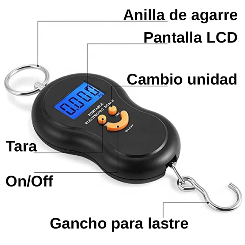 Balanza Digital Portátil De Mano Para Viaje Pesca 50kg