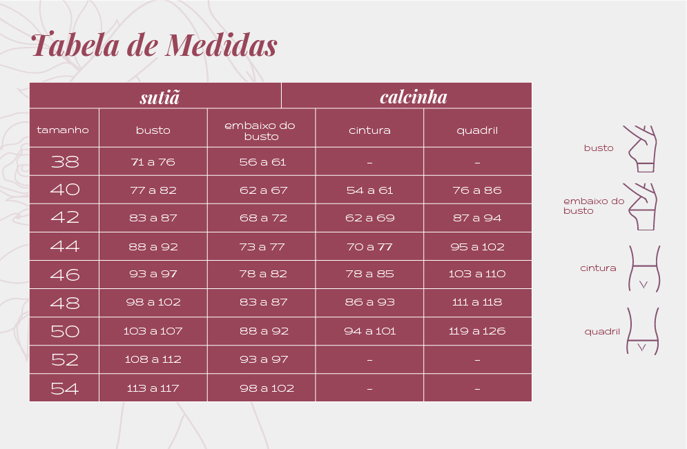 Tabela de Medidas Toda Feita