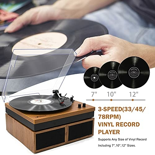 Reproductor de discos Bluetooth, reproductor de discos Bluetooth, tocadiscos  de velocidad incorporada, reproductor de discos de vinilo Bluetooth,  elegante y moderno