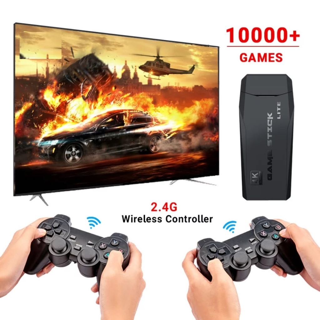 Videogame Stick 4K 32gb 64gb 2 Controles Sem Fio Console Portatil