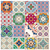 Azulejos vinílicos adhesivos en tonos vivos: verdes, azules, naranjas,rojos, con motivos ornamentales.