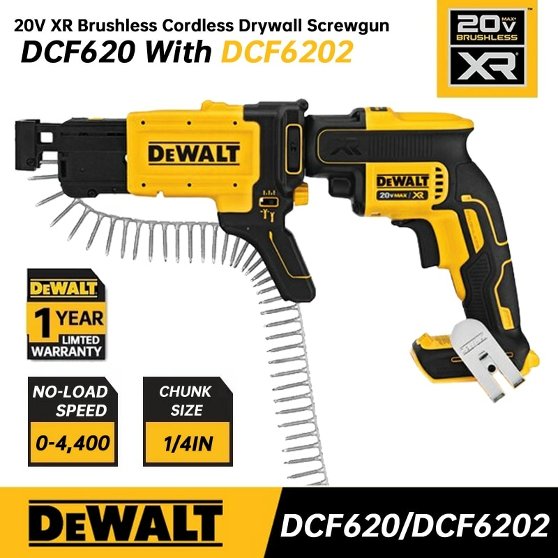 Pistola de parafusos para drywall DEWALT DCF620 20V alimenta o