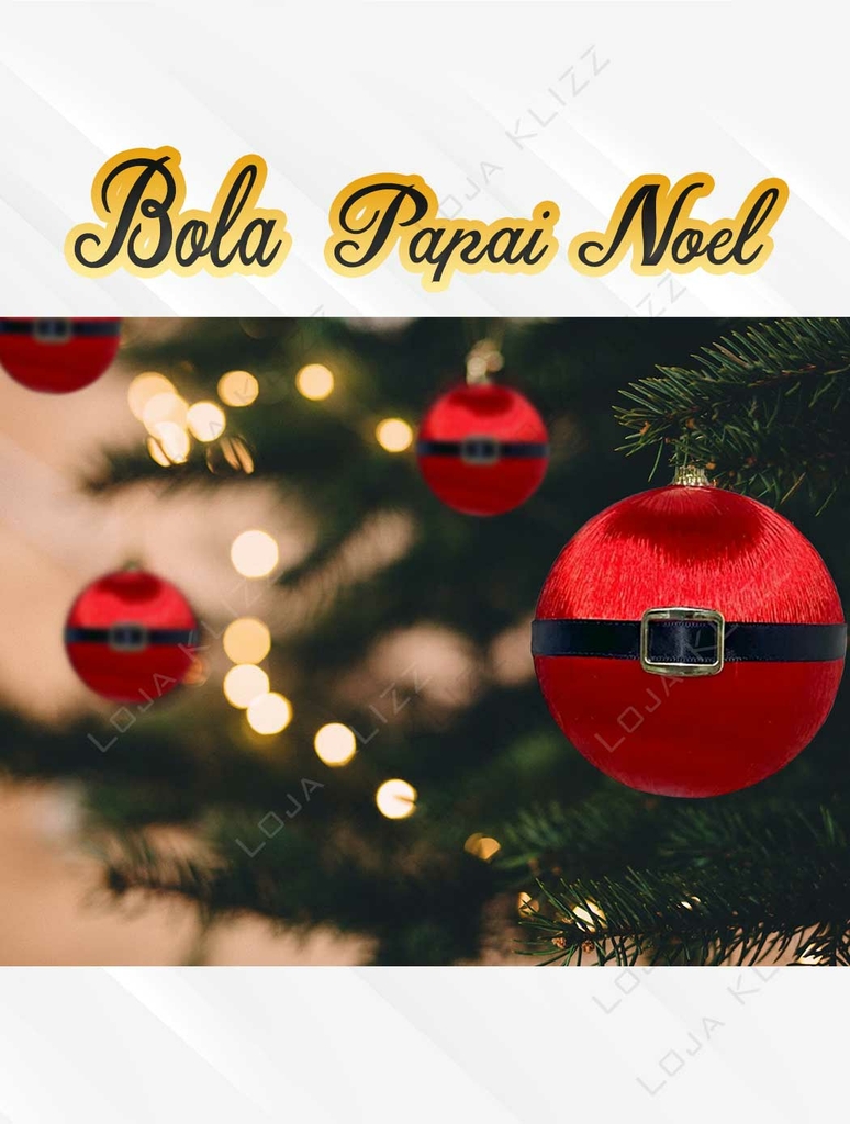 Jogo 3 Bolas de Natal Cinto Papai Noel Vermelho 10cm