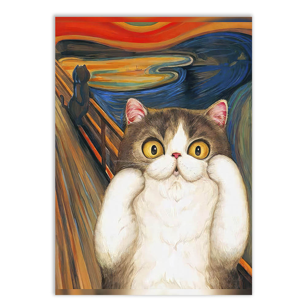 Quadro Decorativo moderno Pintura engraçada de um gato cinza - TenStickers