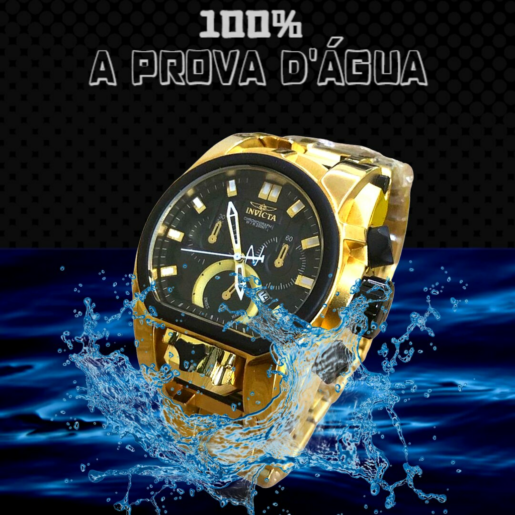 Relógio Masculino Invicta Zeus Magnum Dourado fundo Preto Pulseira