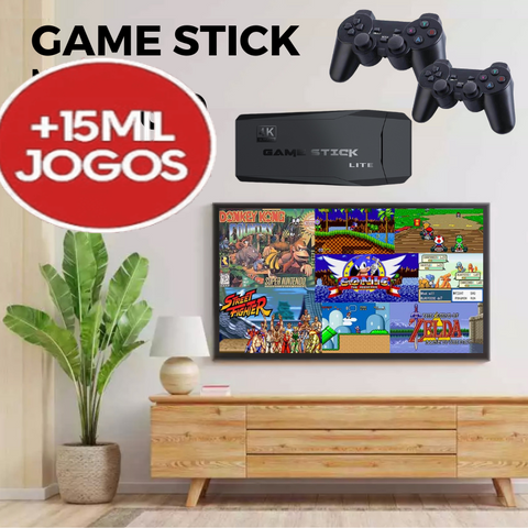 Game Stick Retrô 4k 64G com 30.000 Jogos Nostálgicos + 2 Controles Sem