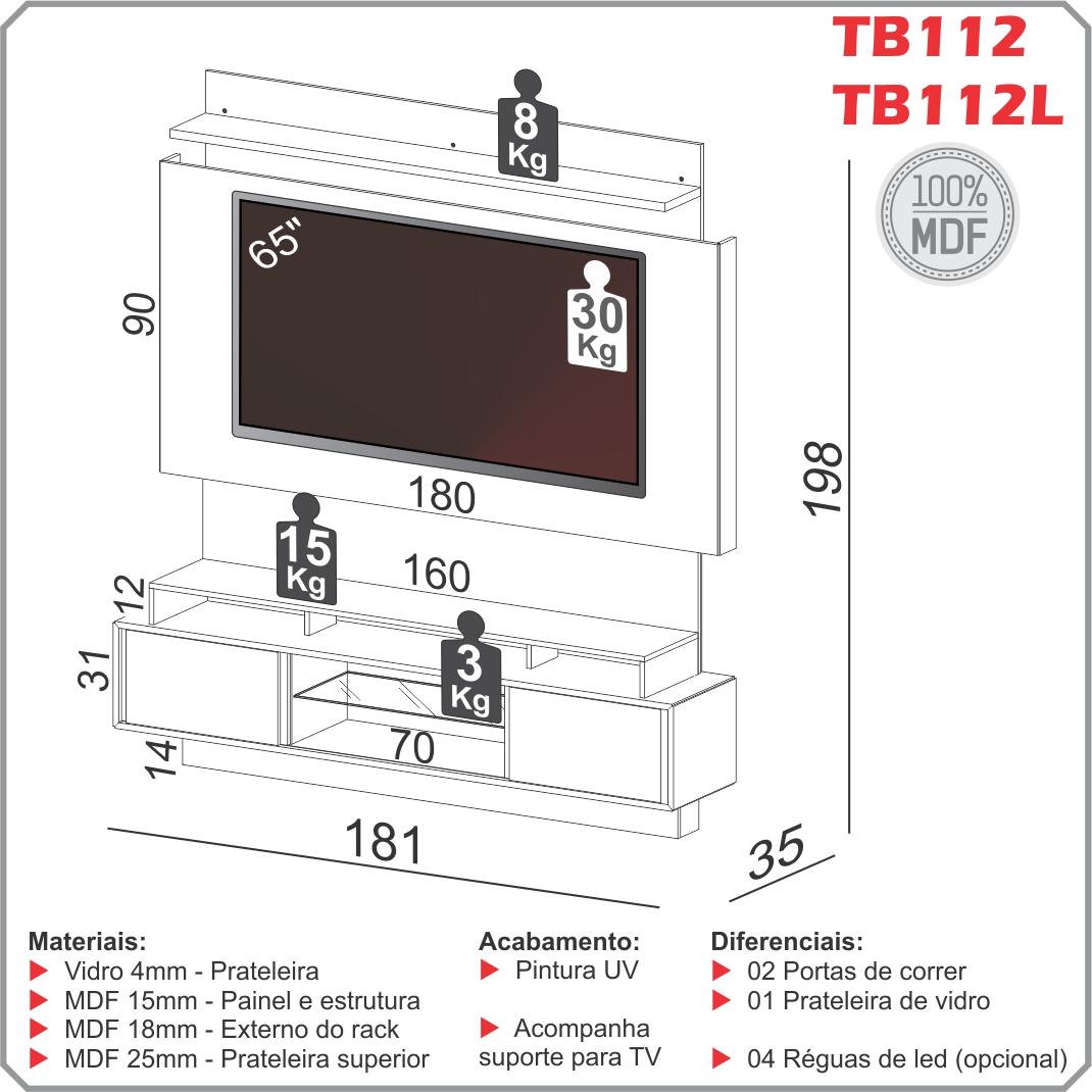 Home Theater 1,80m com 2 Portas - TB112