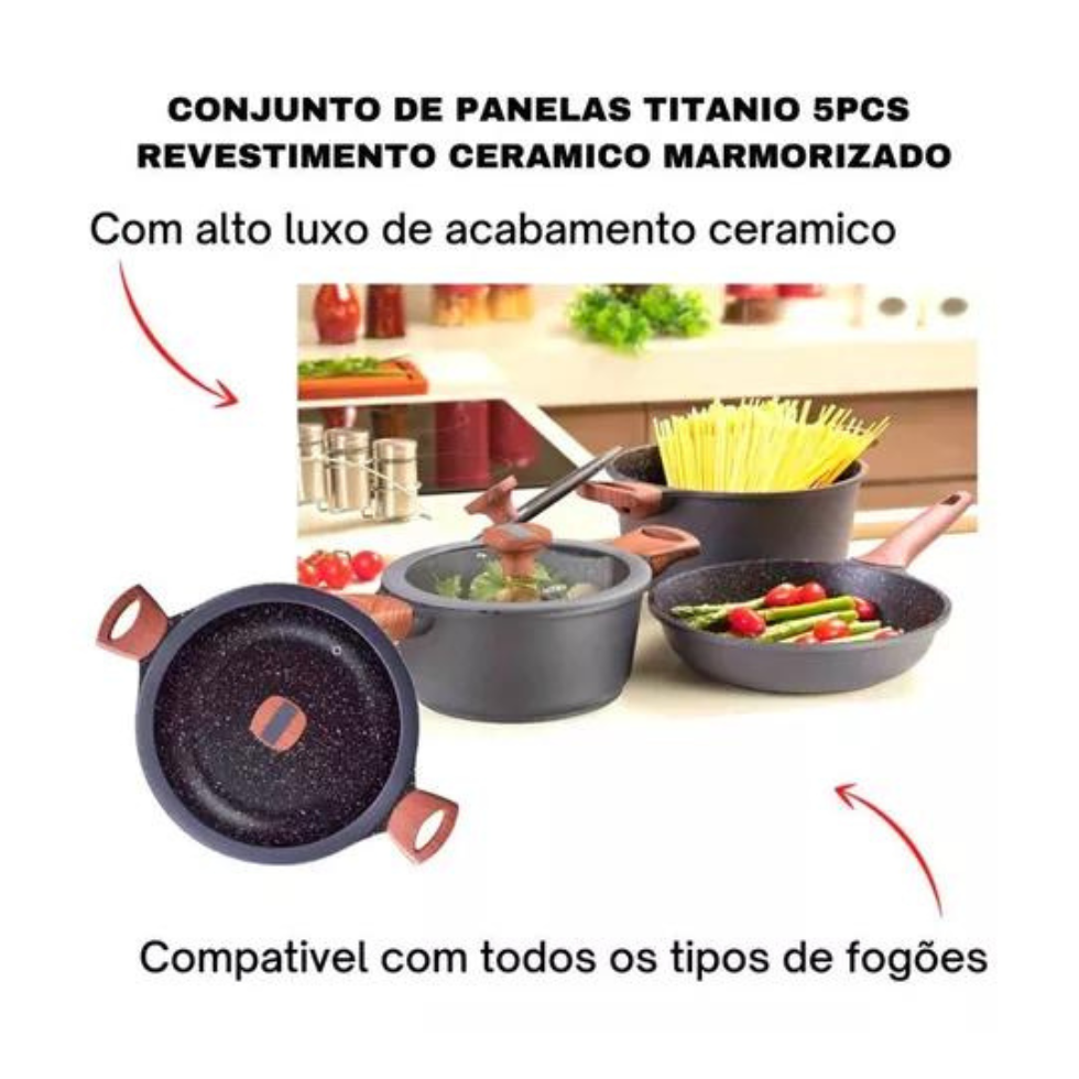 Jogo Panelas 5 Peças Revestimento Cerâmico Titanium Premium 8460