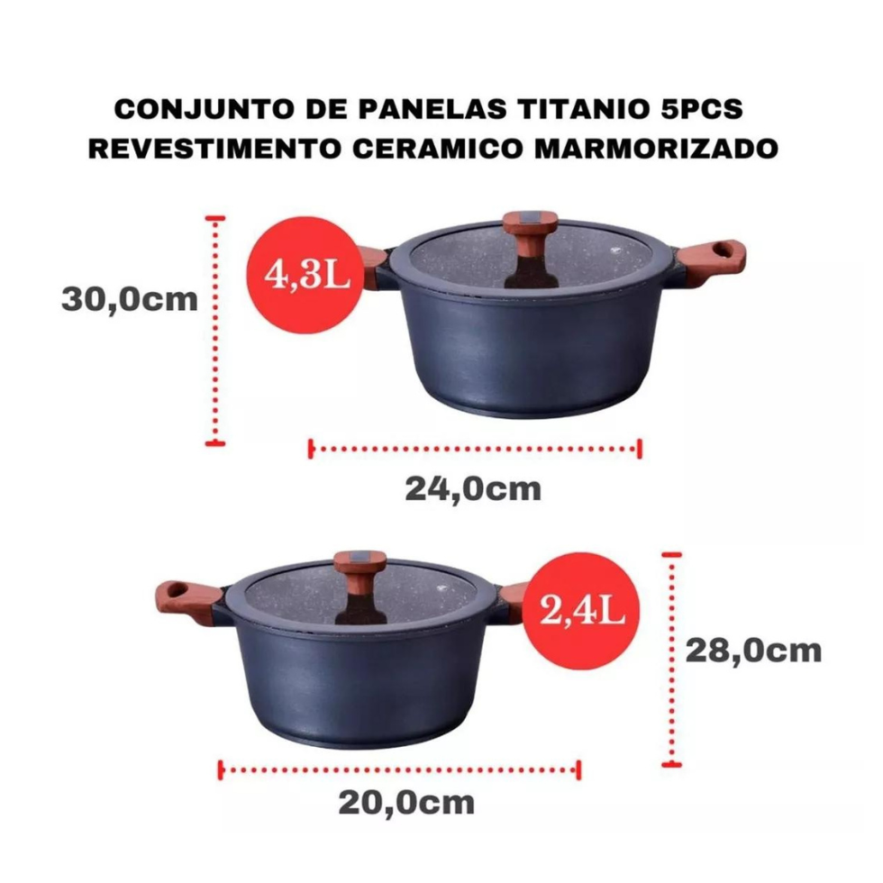Jogo Panelas 5 Peças Revestimento Cerâmico Titanium Premium 8460