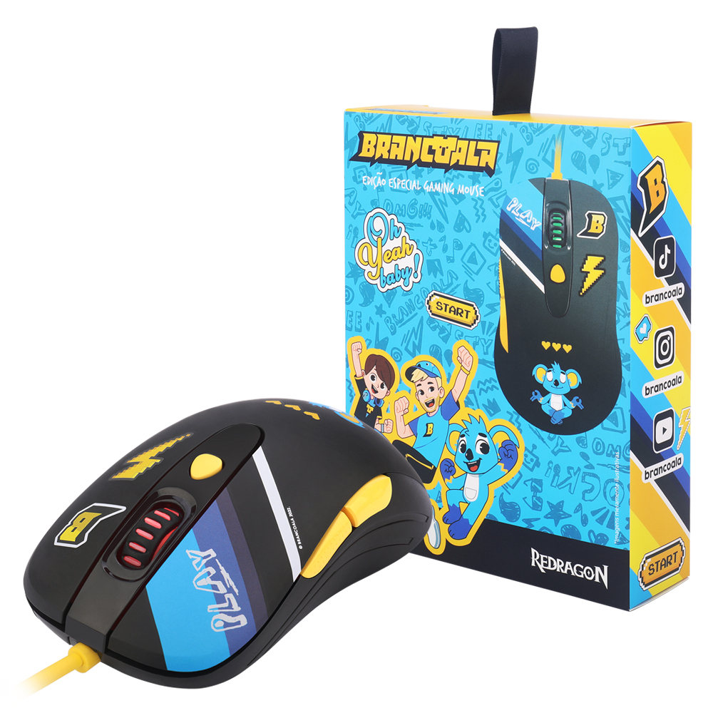 MOUSE GAMER REDRAGON BRANCOALA, RGB, 7200DPI, 6 BOTOES, PRETO, B703