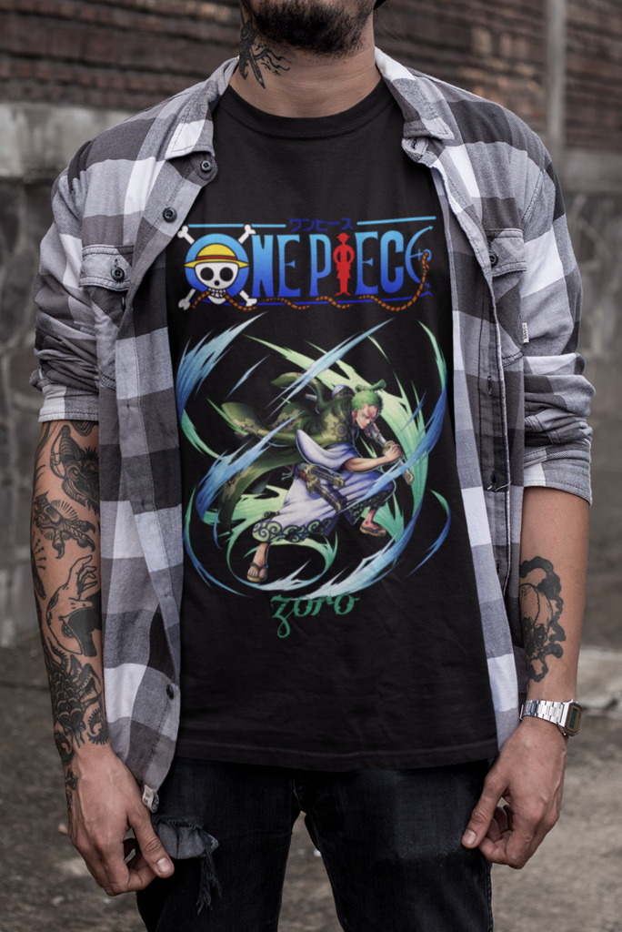 Camiseta T-Shirt Anime One Piece Personagens Luffy Zoro  Cor:Branco;Tamanho:P