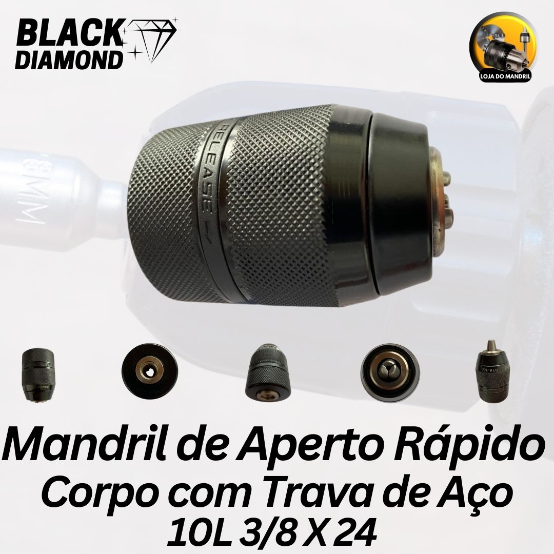 Mandril AP Rápido Corpo de Aço c/ Trava 10L 3/8x24 Unf ( 0,8 a 10,0