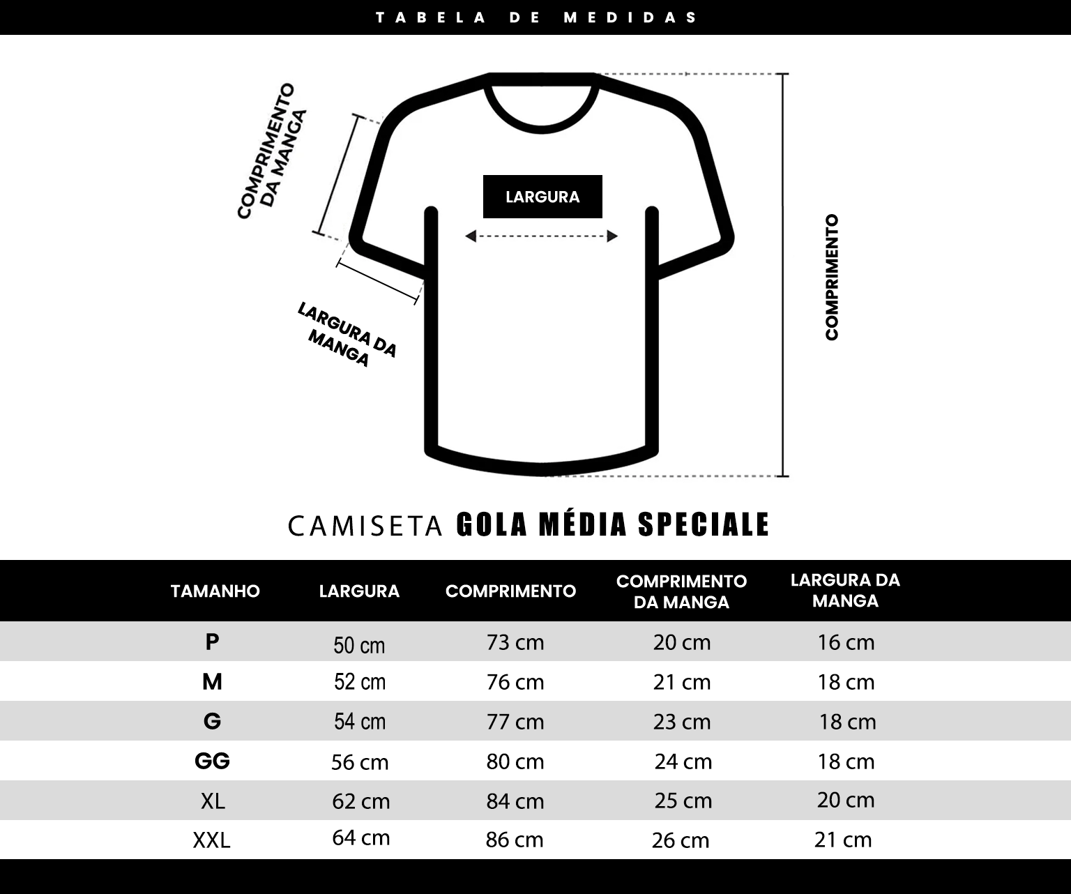 Tabela de medidas shorts sarja