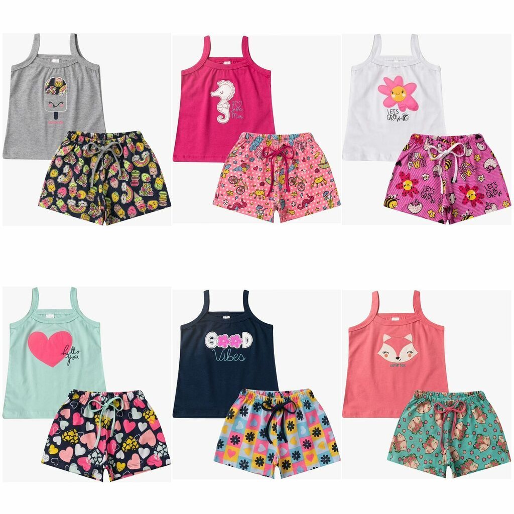 Kit 5 Shorts Cotton Infantil Para Meninas 2 a 12 Anos - Vini kids