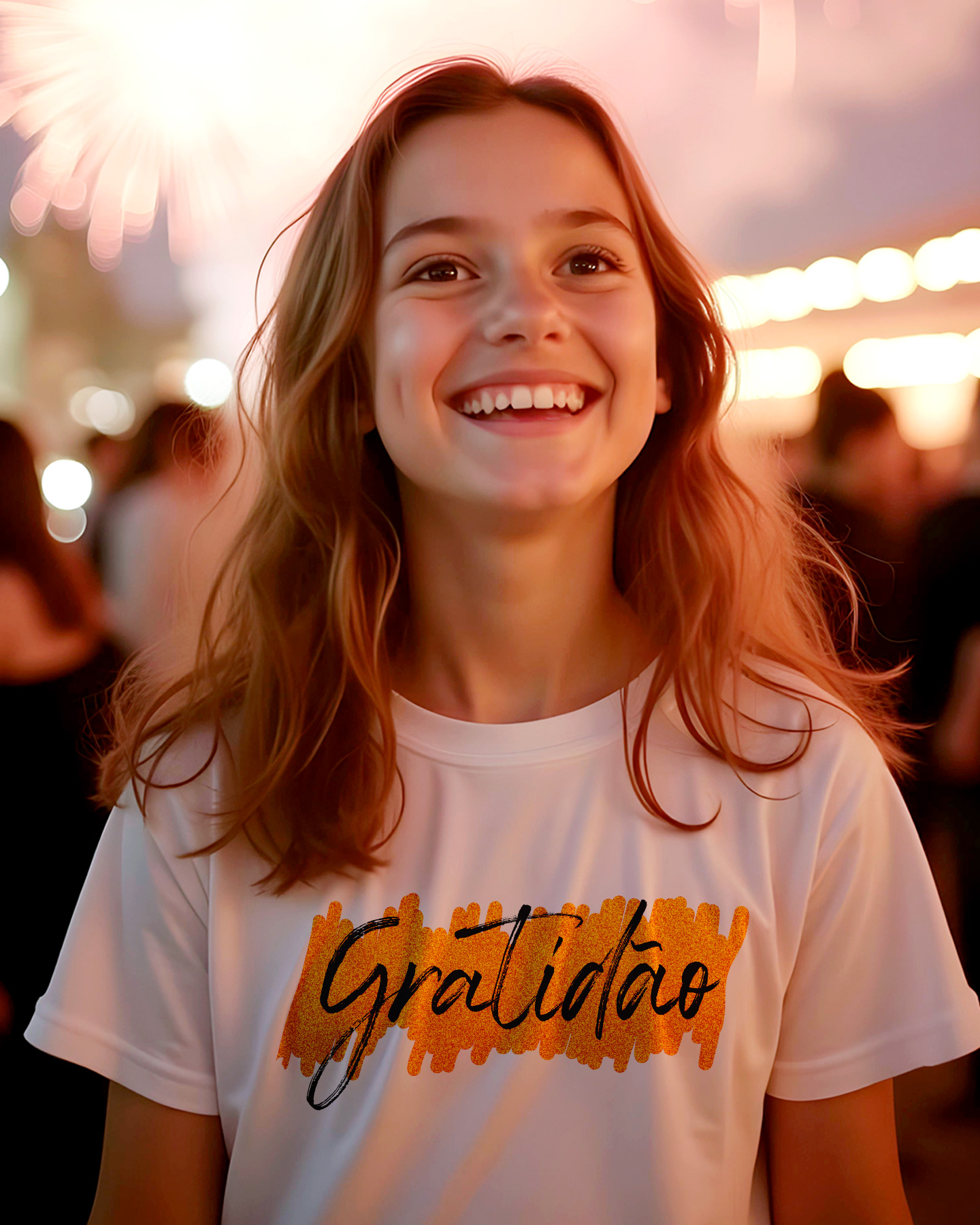 Menina vestindo camiseta de algodão Gratidão 