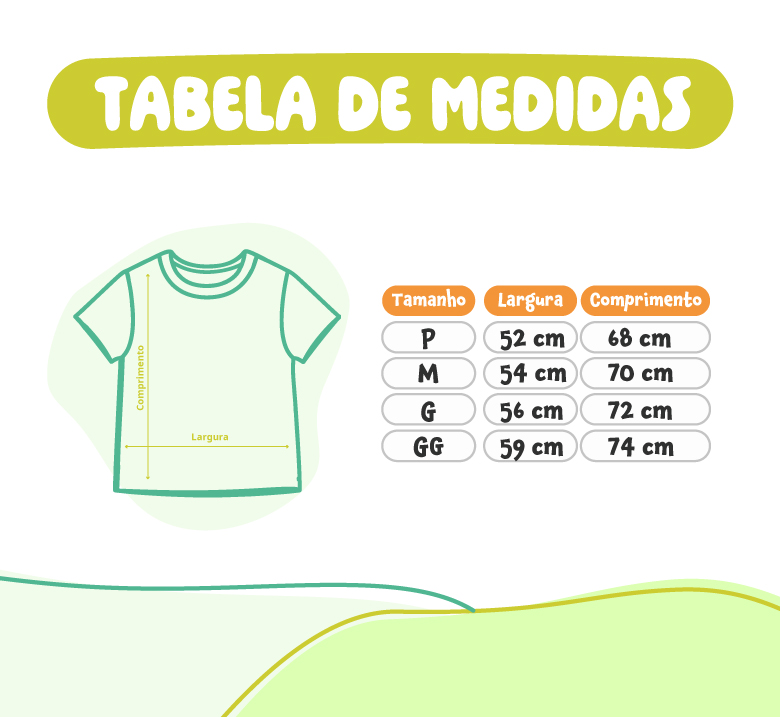 Tabela de medidas camisetas adulto