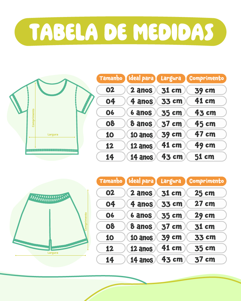 tabela de medidas pijamas